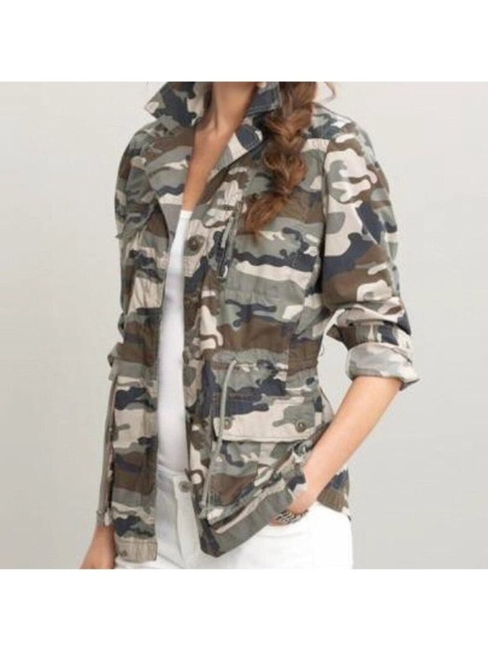 Banana Republic Camo Button Up Cotton Military Jacket L Utility Grunge Army Y2K